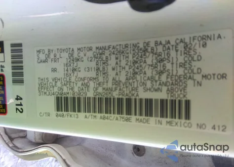 2010 Toyota Tacoma Double Cab Prerunner from USA, damaged, VIN 3TMJU4GN0AM103029